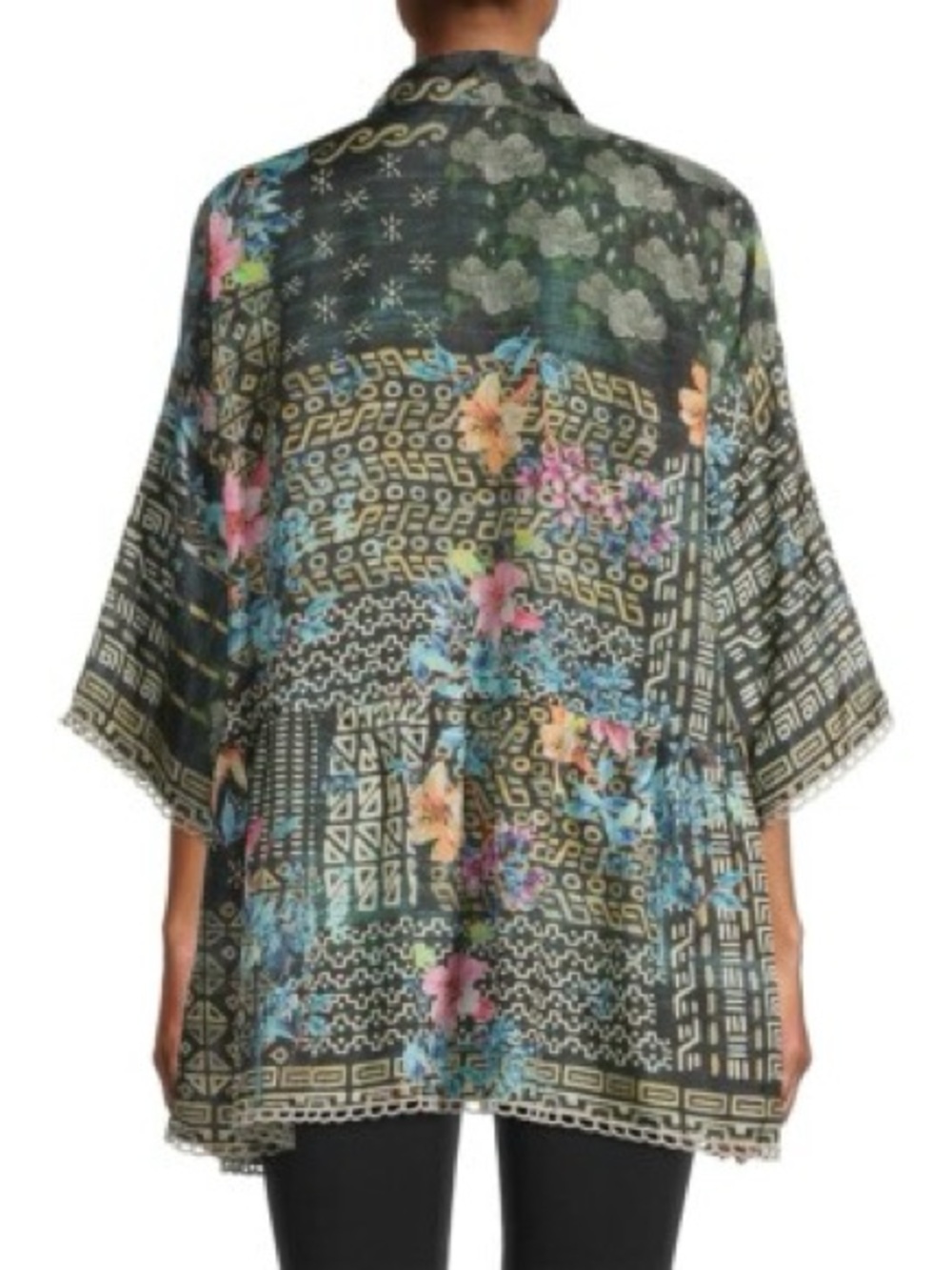 NWOT Johnny Was Black Floral Patchwork Silk Kimono size L - Picture 6 of 16